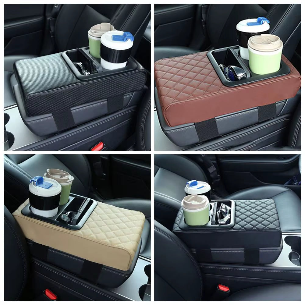 Auto Center Console Armrest Cushion with 2 Cup Holder Armrest Amrest Car Leather Portable Pad Cover PU Height Pad Pillow D4Z1