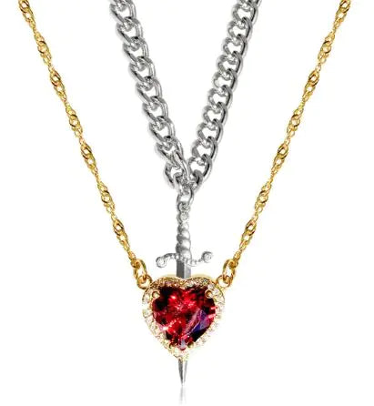 Heart and Sword Zircon Pendant Necklace