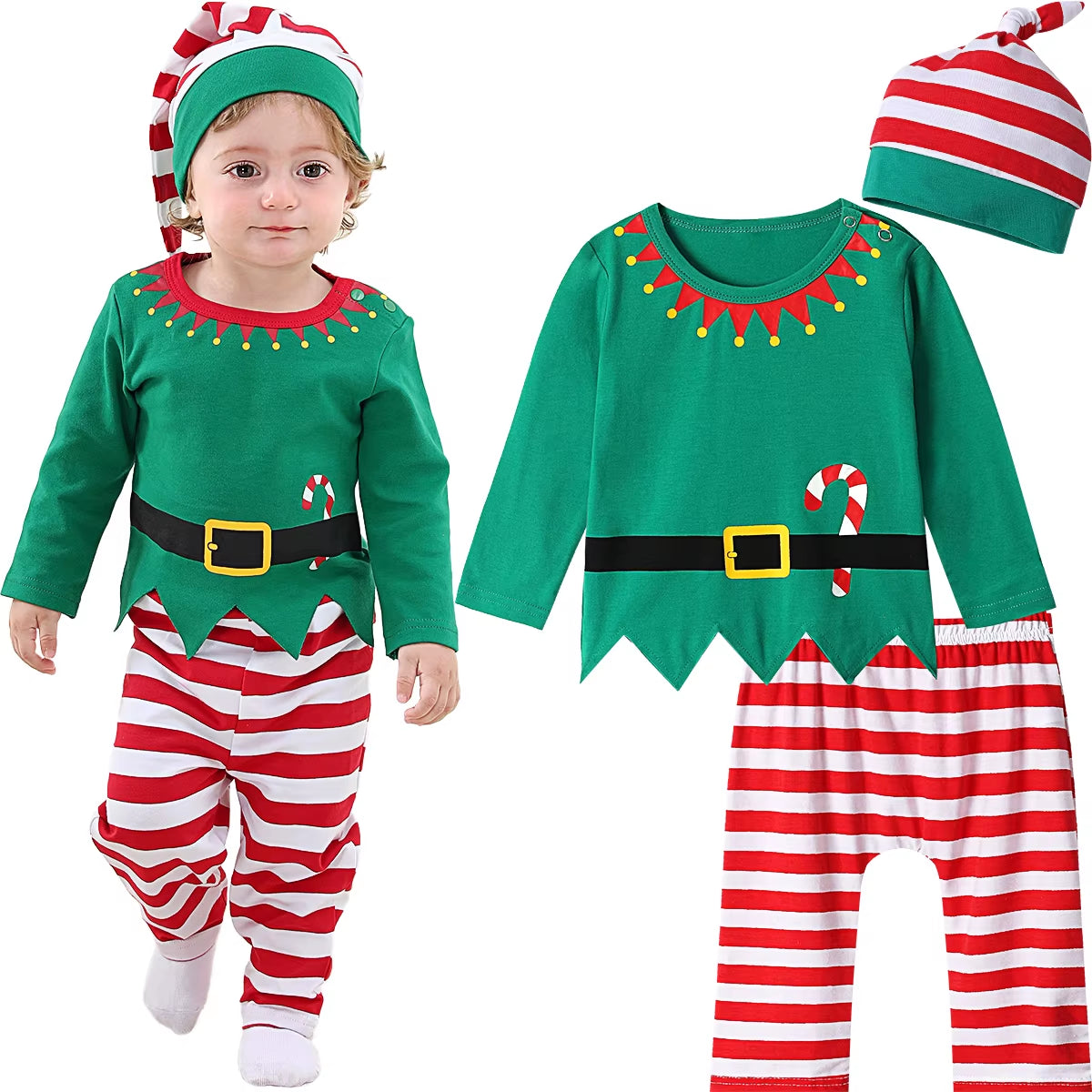 Baby Boys Christmas Clothes Set Newborn Xmas Elf Outfit Infant New Year Festival Costume