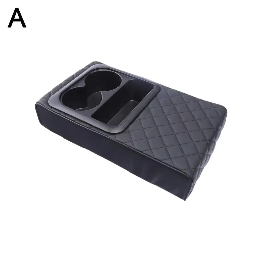 Auto Center Console Armrest Cushion with 2 Cup Holder Armrest Amrest Car Leather Portable Pad Cover PU Height Pad Pillow D4Z1