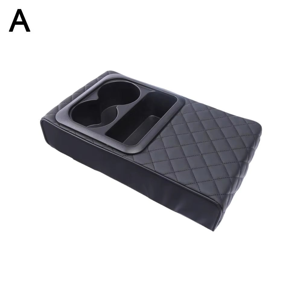 Auto Center Console Armrest Cushion with 2 Cup Holder Armrest Amrest Car Leather Portable Pad Cover PU Height Pad Pillow D4Z1
