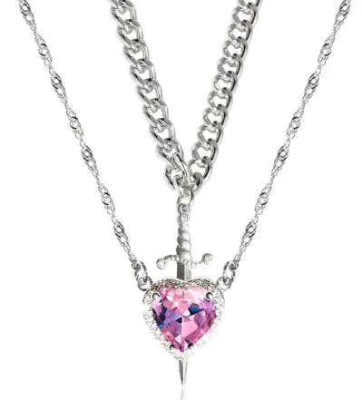Heart and Sword Zircon Pendant Necklace