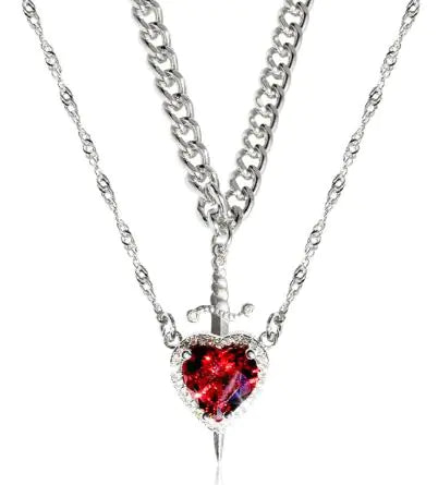 Heart and Sword Zircon Pendant Necklace