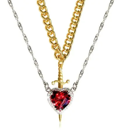 Heart and Sword Zircon Pendant Necklace