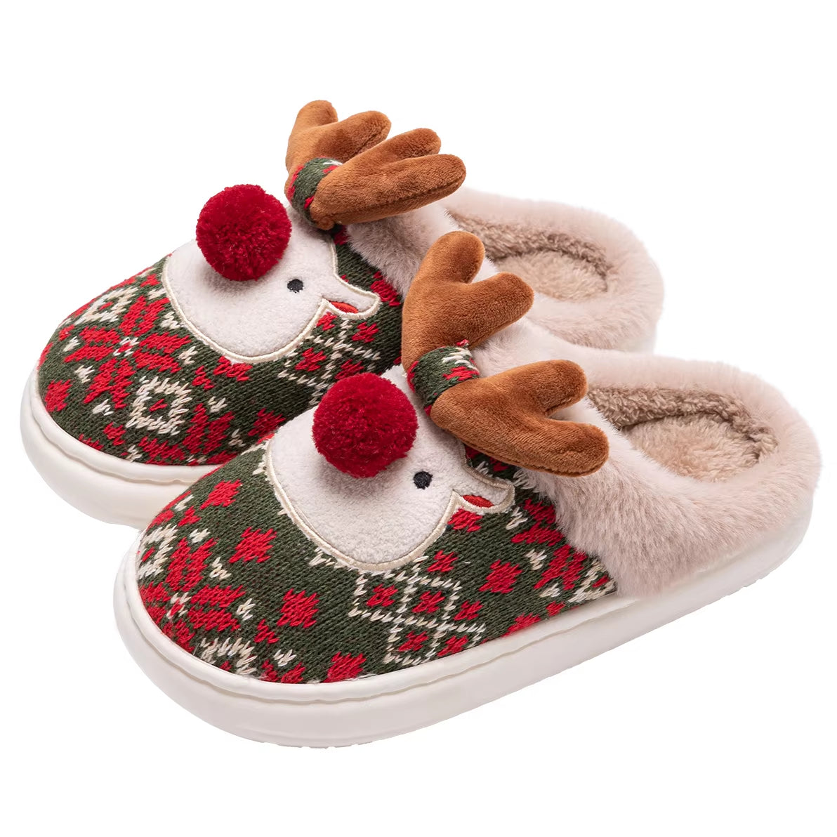 New Winter Lovely Women'S Slippers Home Cute Cartoon Cotton Slippers Christmas Deer Non-Slip House Shoes