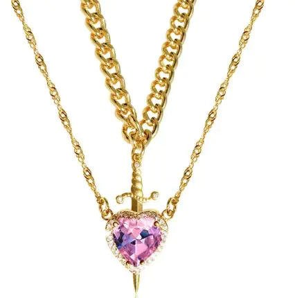 Heart and Sword Zircon Pendant Necklace