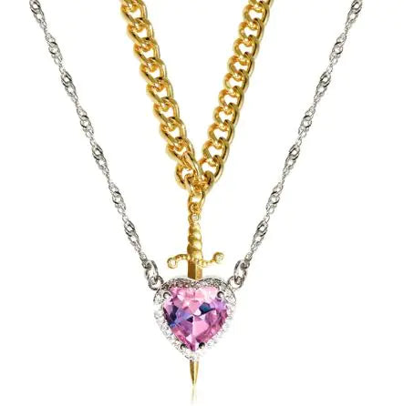 Heart and Sword Zircon Pendant Necklace